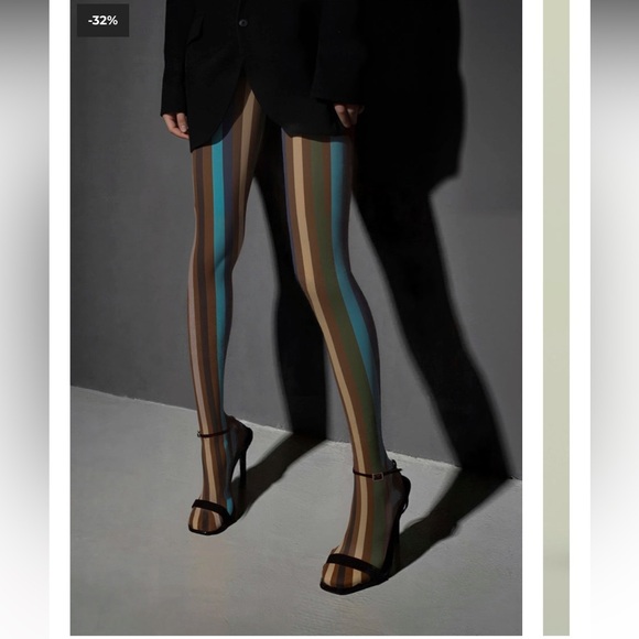 Striped Tights with Multicolor Design - Picture 2 of 10